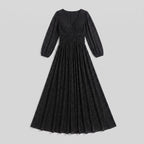 Brym | Pleated Glitter Empire-Waist Gown by Vera Noir – front view