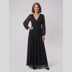 Brym | Pleated Glitter Empire-Waist Gown by Vera Noir – in black