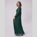 Brym | Pleated Glitter Empire-Waist Gown by Vera Noir – in dark green