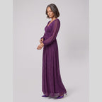 Brym | Pleated Glitter Empire-Waist Gown by Vera Noir – in purple wisteria