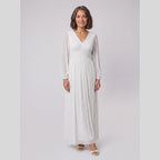 Brym | Pleated Glitter Empire-Waist Gown by Vera Noir – in white