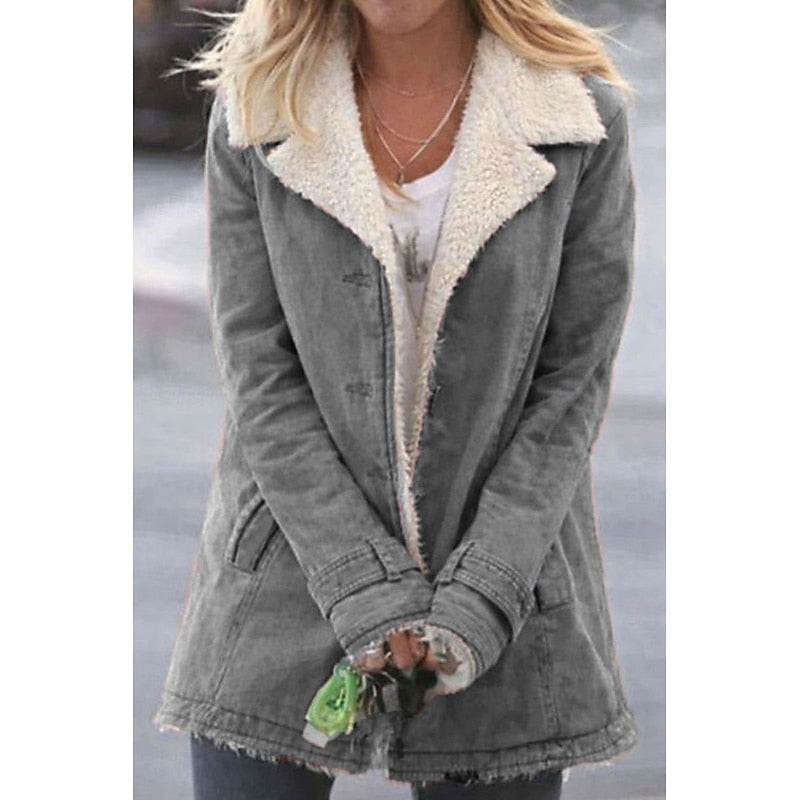 Brynn | Sherpa-Lined Button-Front Coat – front view in grey