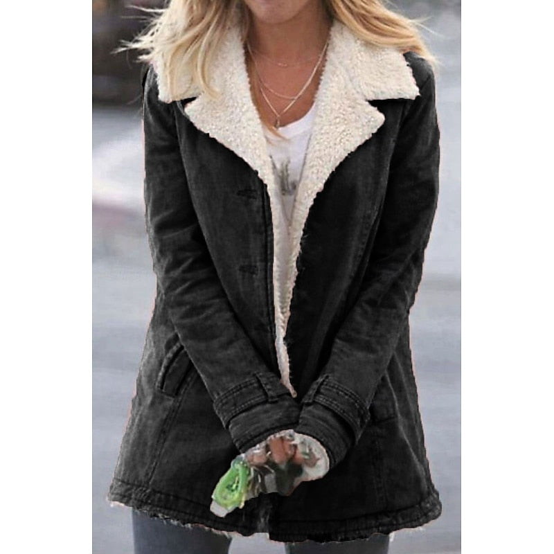 Brynn | Sherpa-Lined Button-Front Coat – front view in black