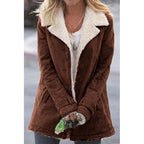 Brynn | Sherpa-Lined Button-Front Coat – front view in brown