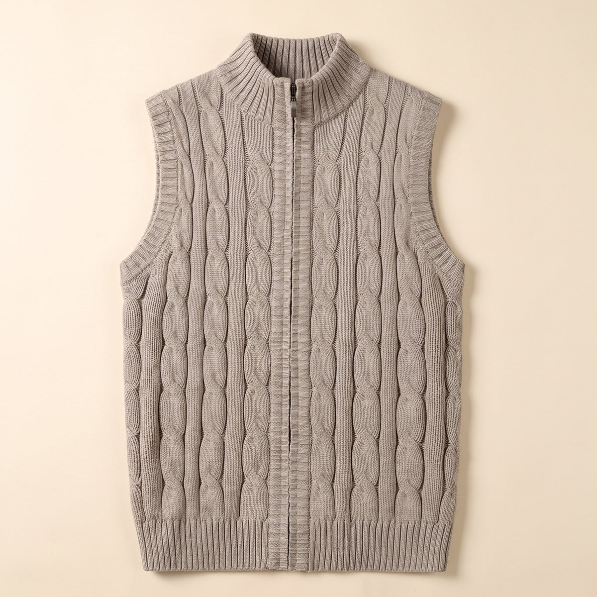 Cable Knit Sweater Vest in khaki – product detail view