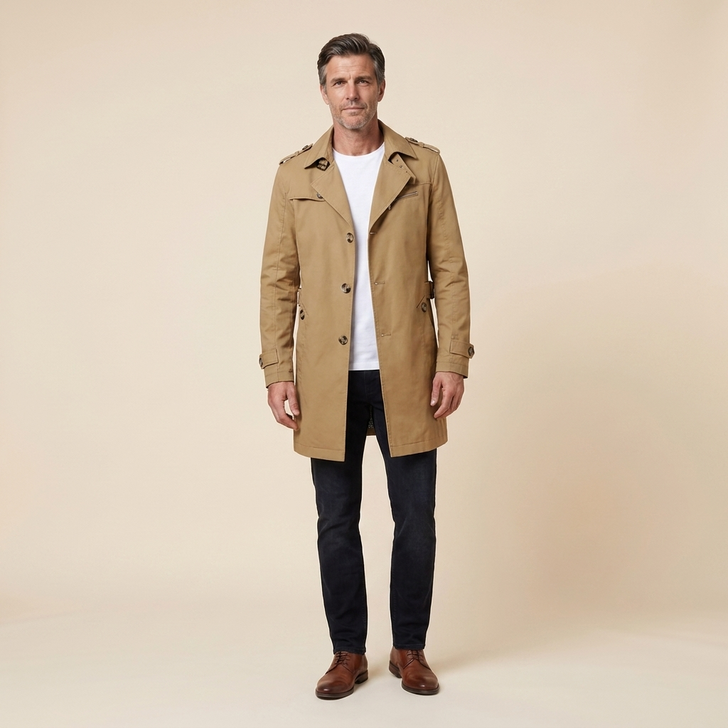 Carter Trench Coat in khaki – front view