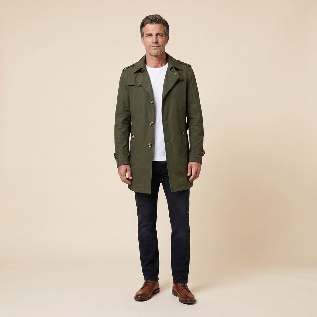 Carter Trench Coat in green – front view