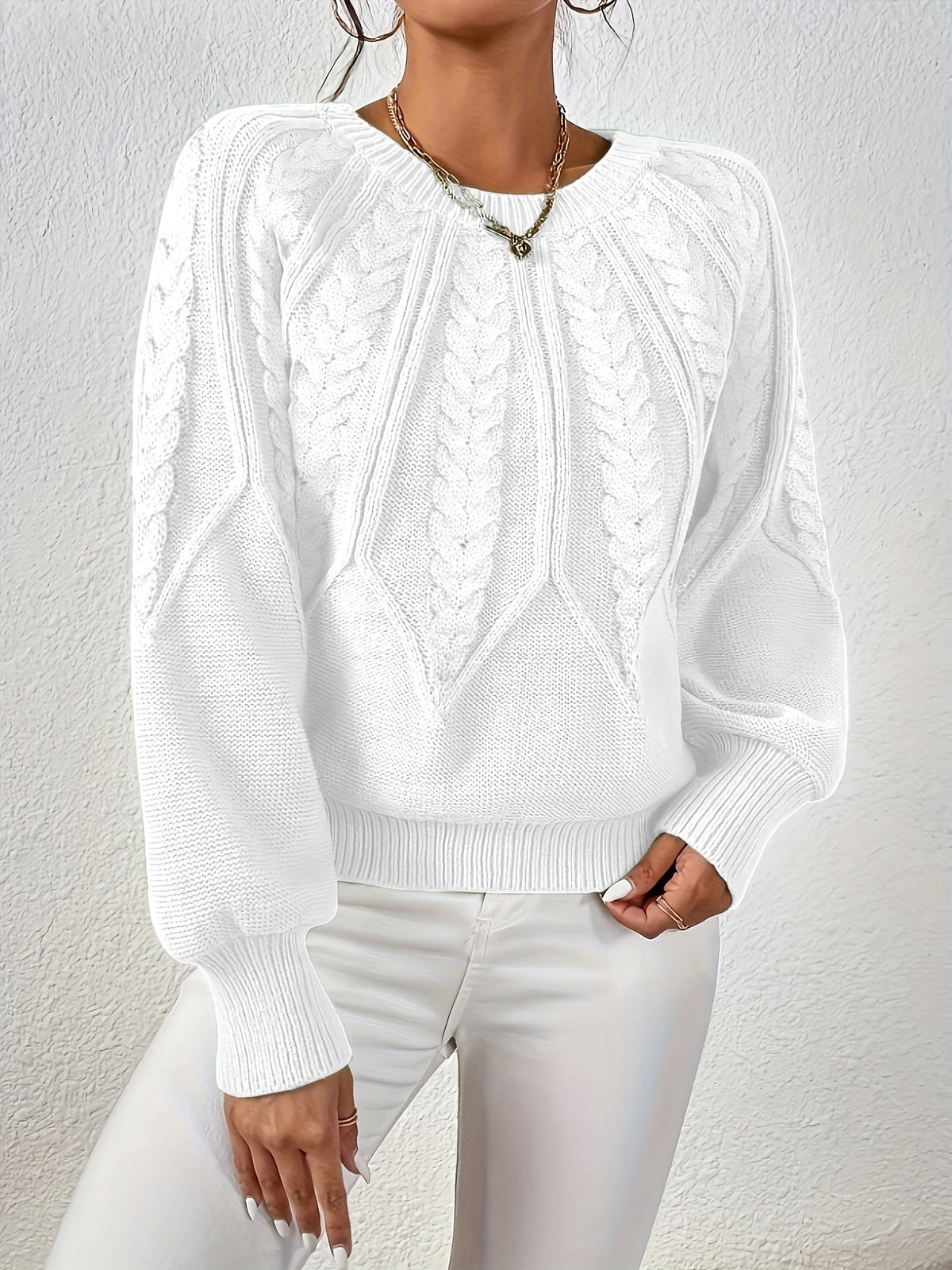 Cassidy | Cable-Knit Round-Neck Sweater – front view