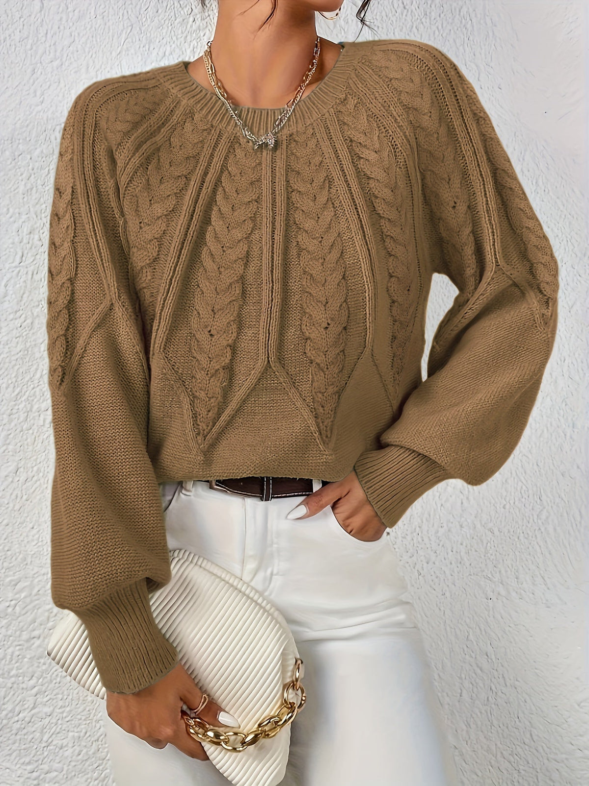 Cassidy | Cable-Knit Round-Neck Sweater – front view
