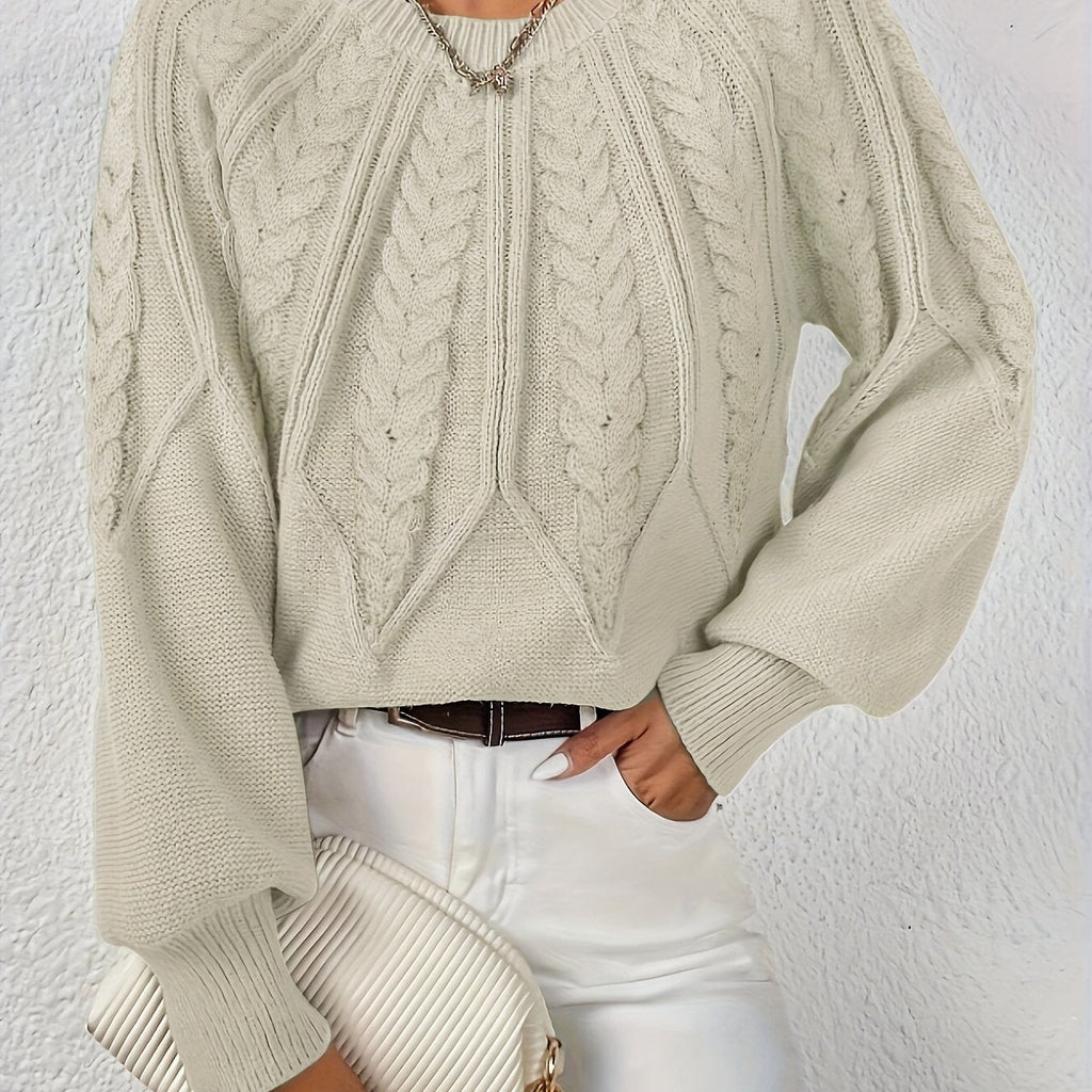 Cassidy | Cable-Knit Round-Neck Sweater – close-up
