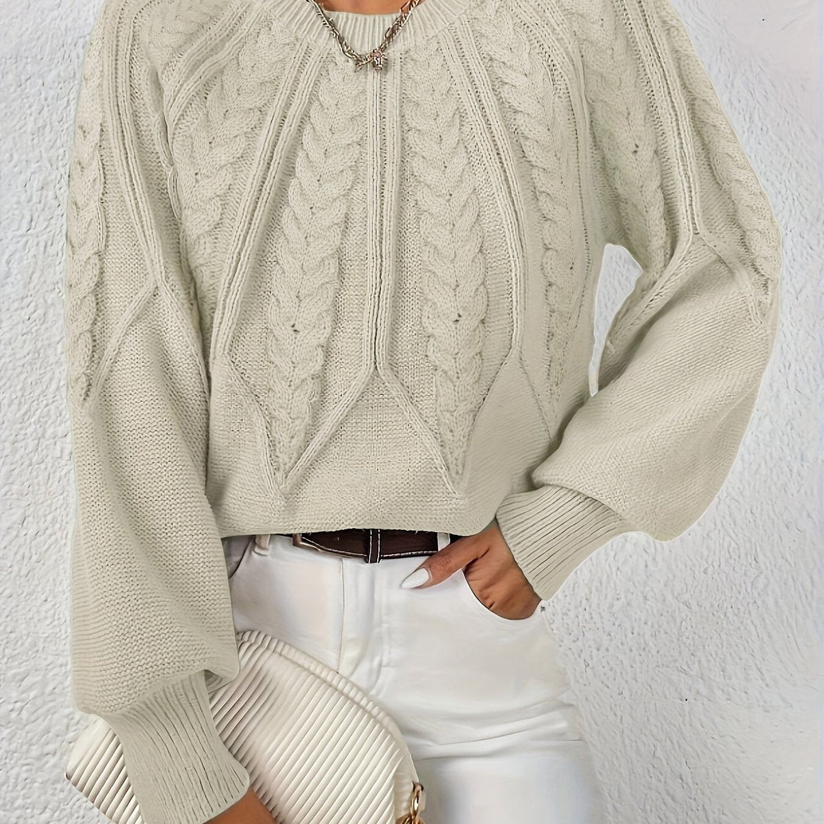 Cassidy | Cable-Knit Round-Neck Sweater – close-up