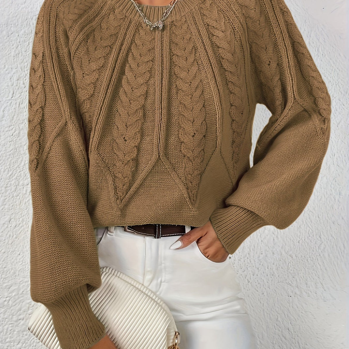 Cassidy | Cable-Knit Round-Neck Sweater – close-up