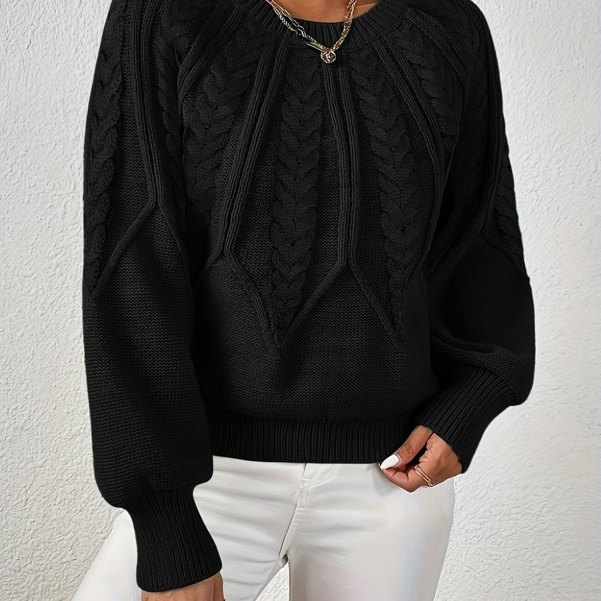 Cassidy | Cable-Knit Round-Neck Sweater – close-up