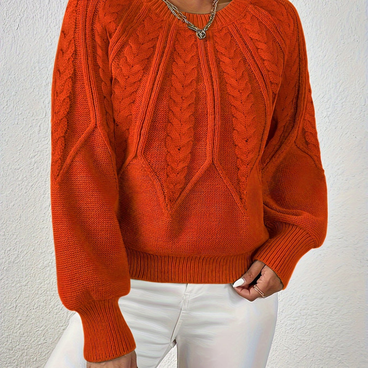 Cassidy | Cable-Knit Round-Neck Sweater – close-up