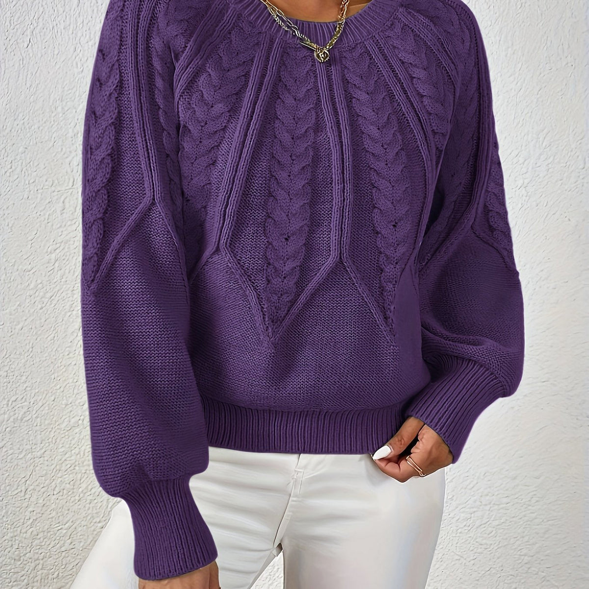 Cassidy | Cable-Knit Round-Neck Sweater – close-up