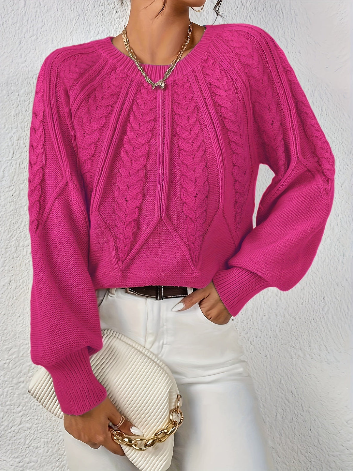 Cassidy | Cable-Knit Round-Neck Sweater – front view