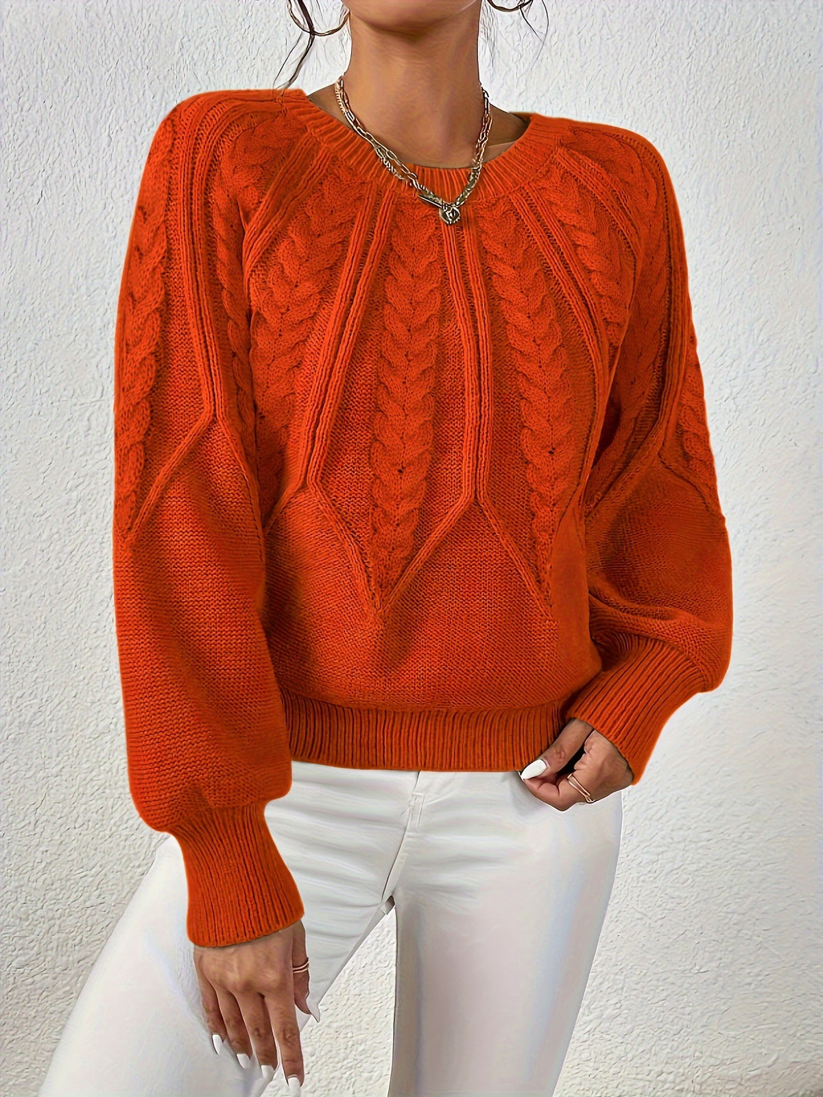 Cassidy | Cable-Knit Round-Neck Sweater – front view