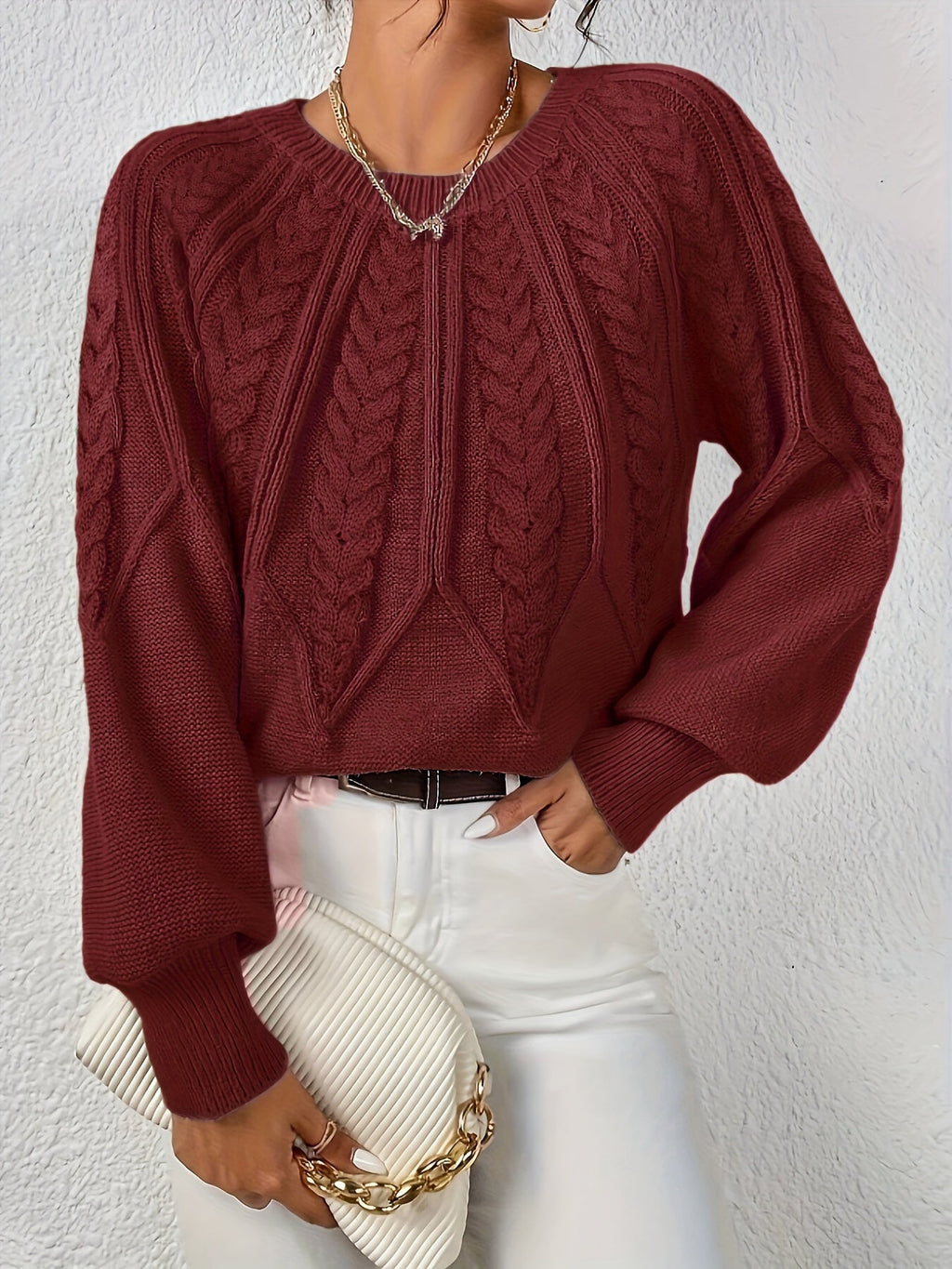 Cassidy | Cable-Knit Round-Neck Sweater – front view