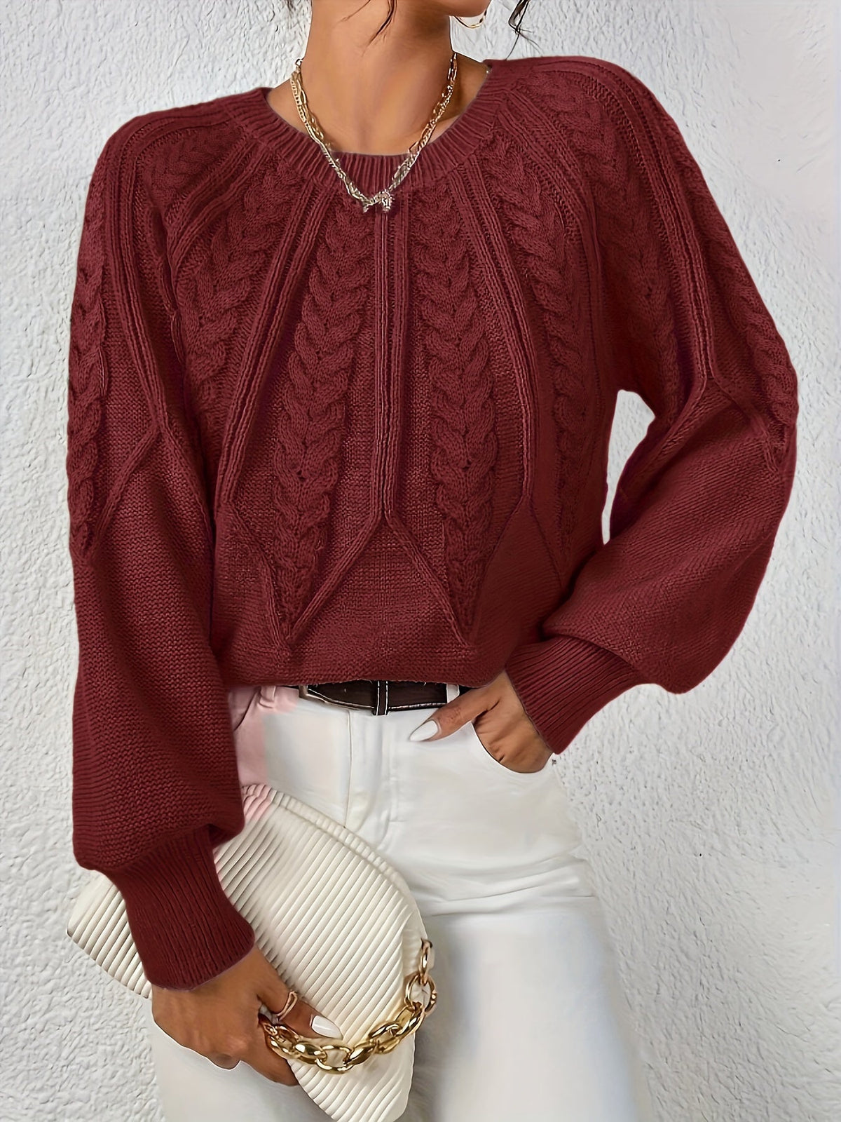 Cassidy | Cable-Knit Round-Neck Sweater – front view