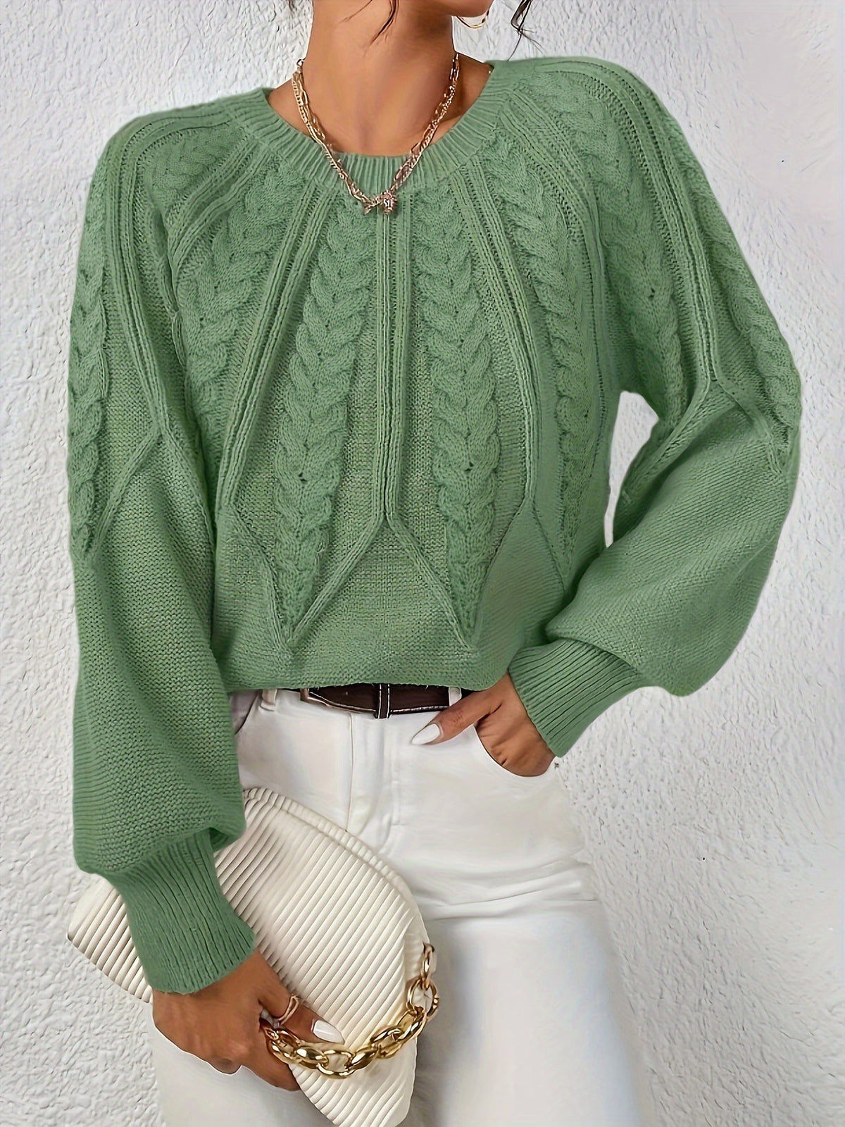 Cassidy | Cable-Knit Round-Neck Sweater – front view