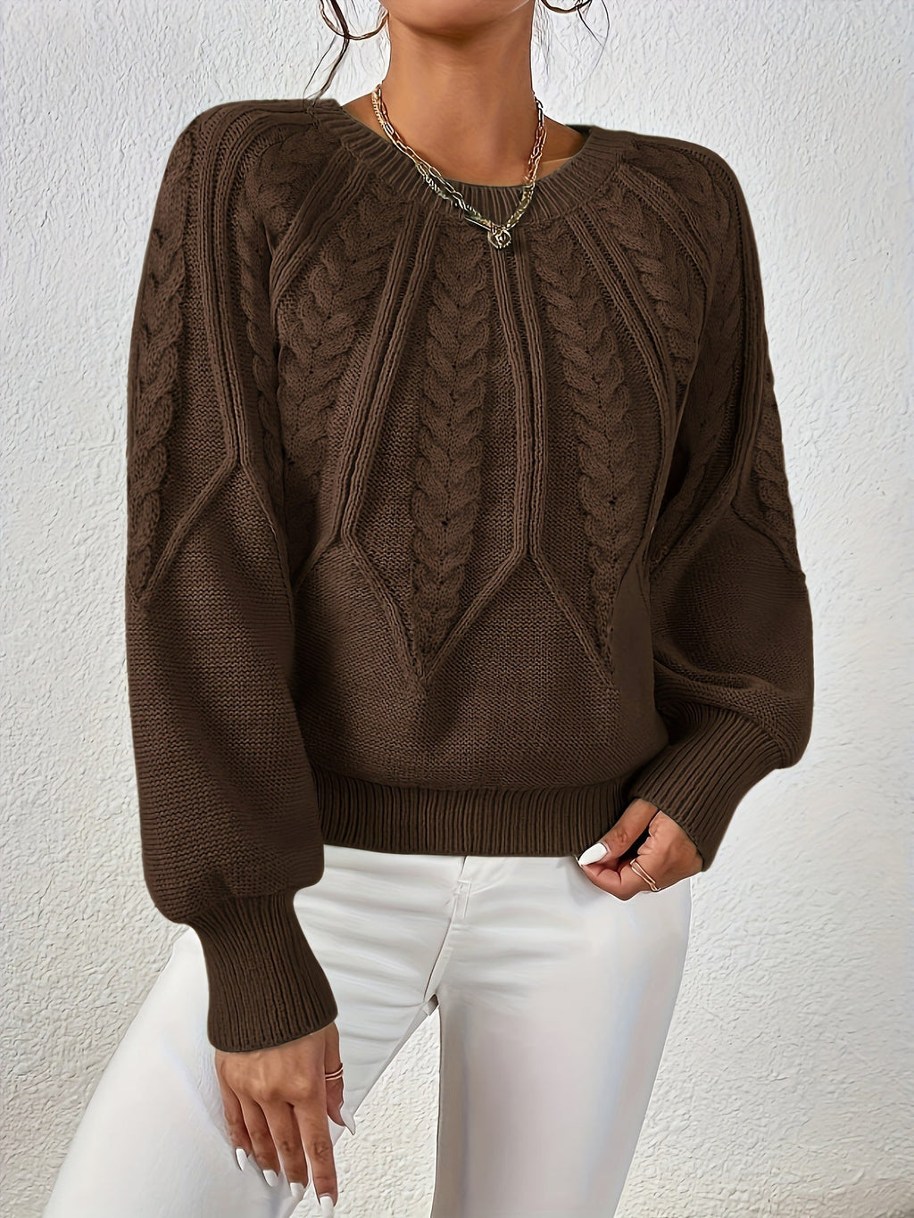 Cassidy | Cable-Knit Round-Neck Sweater – front view