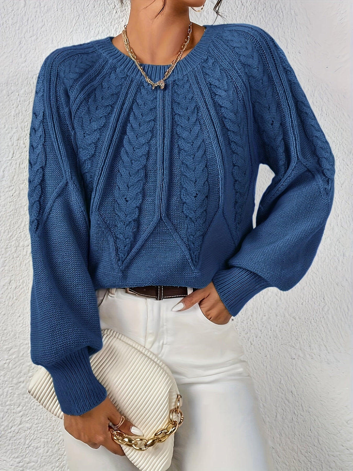 Cassidy | Cable-Knit Round-Neck Sweater – front view