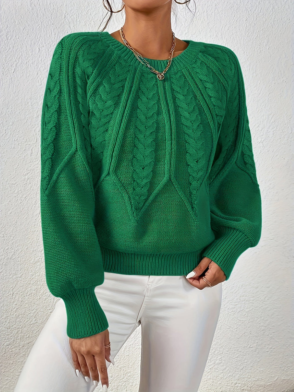 Cassidy | Cable-Knit Round-Neck Sweater – front view