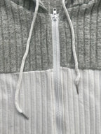 Cecilia | Textured Colour-Block Hooded Jacket – detail view