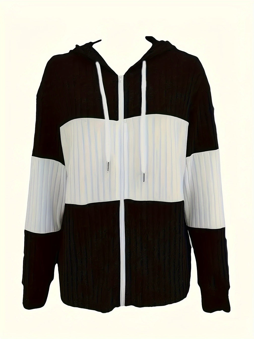 Cecilia | Textured Colour-Block Hooded Jacket – front view