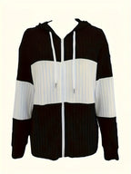 Cecilia | Textured Colour-Block Hooded Jacket – front view