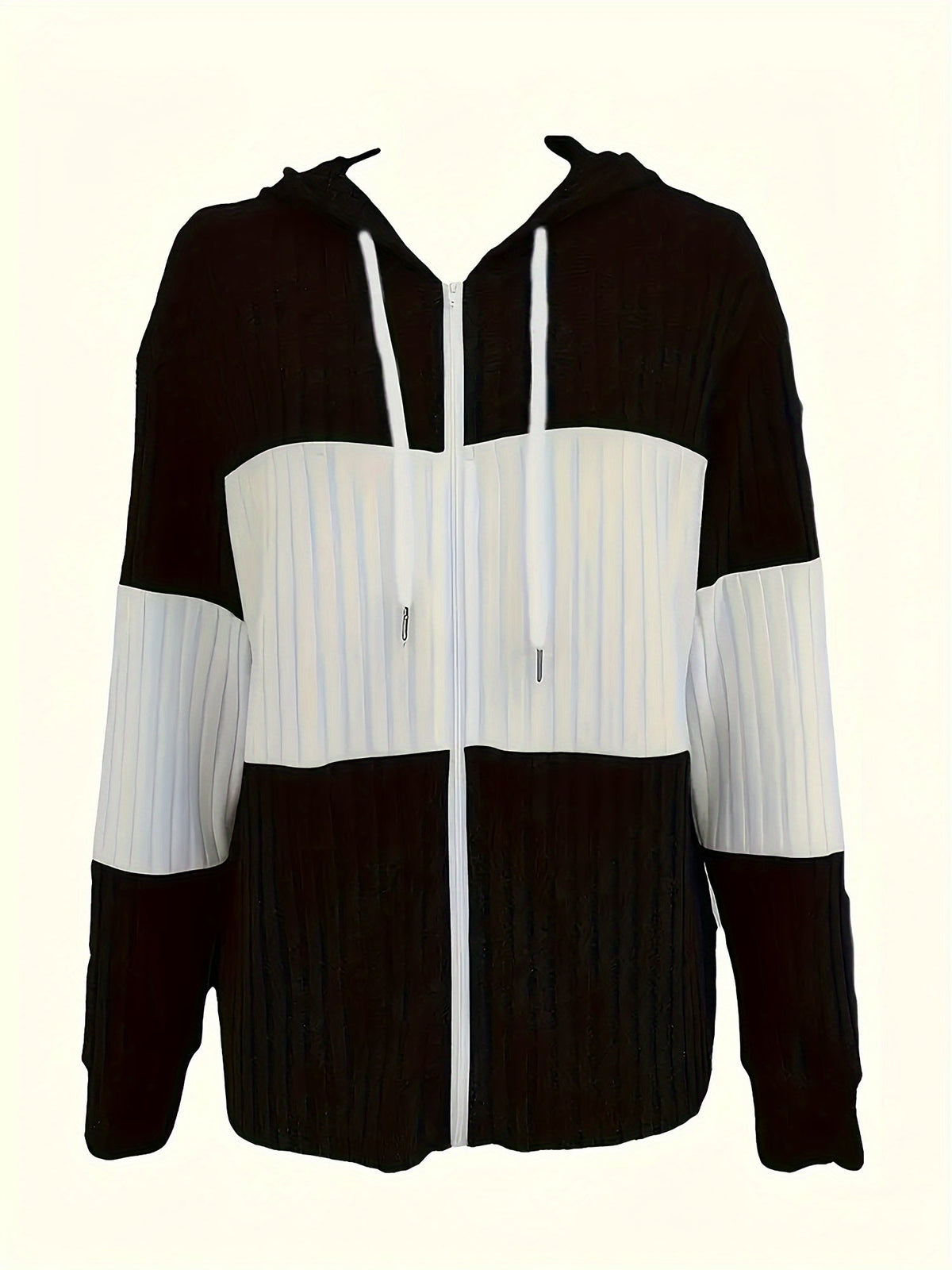 Cecilia | Textured Colour-Block Hooded Jacket – front view