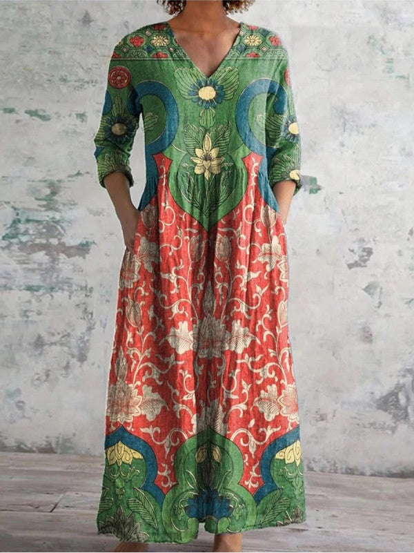 Celestine vintage floral print maxi dress, front view