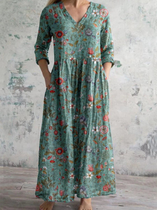 Celestine vintage floral print maxi dress, detail view