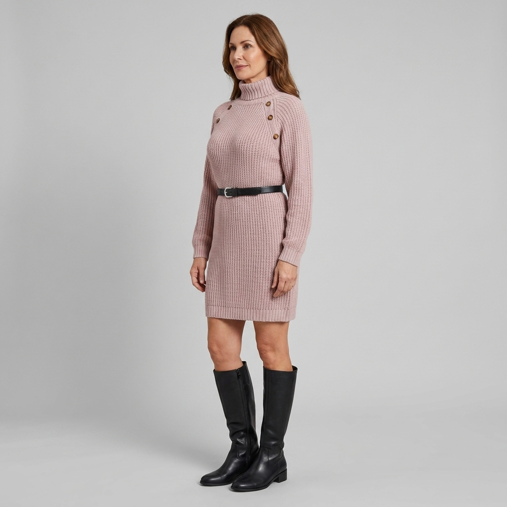 Celestine | Ribbed Knit Turtleneck Sweater Dress by Vera Noir – side view