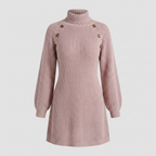 Celestine | Ribbed Knit Turtleneck Sweater Dress by Vera Noir – detail view