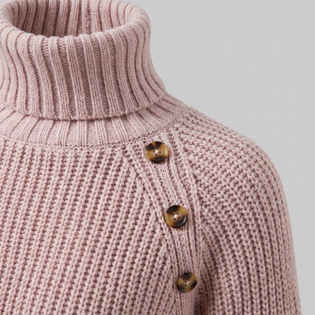 Celestine | Ribbed Knit Turtleneck Sweater Dress by Vera Noir – detail view