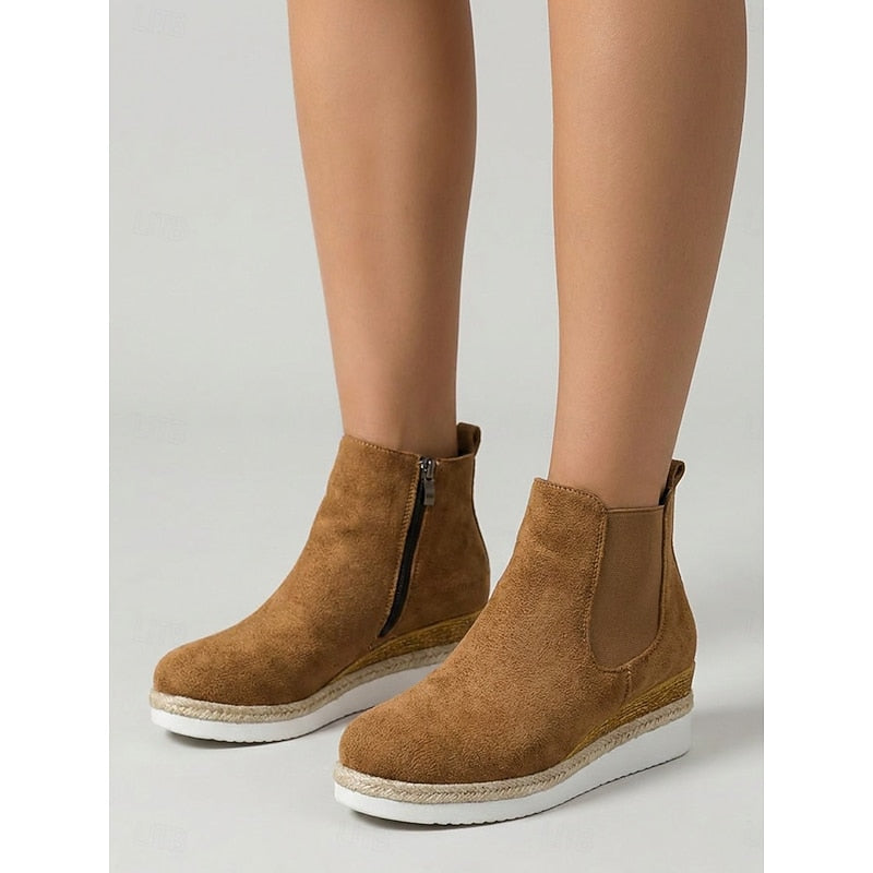 Cerys | Cozy Wedge Ankle Boots – styled view