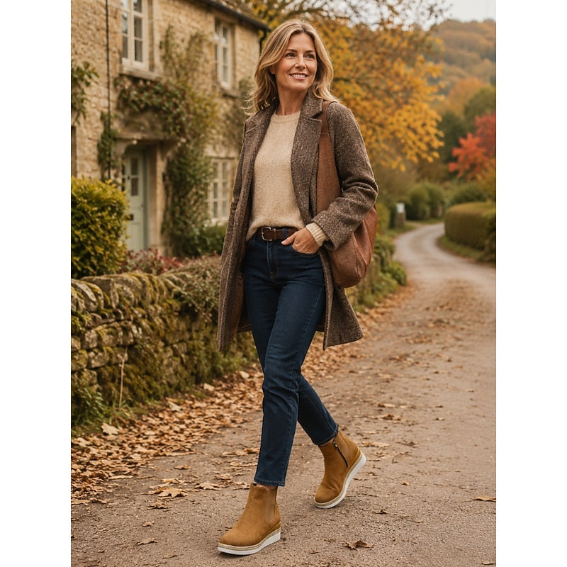 Cerys | Cozy Wedge Ankle Boots – styled view