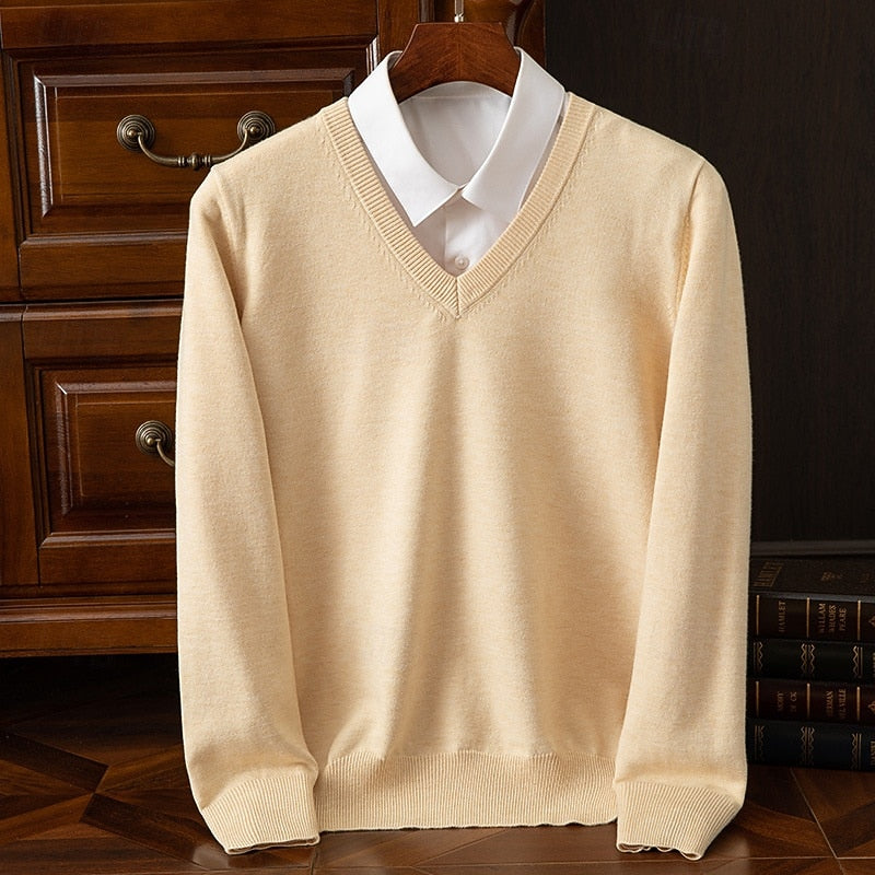 Clayton | Classic V-Neck Sweater – styled view