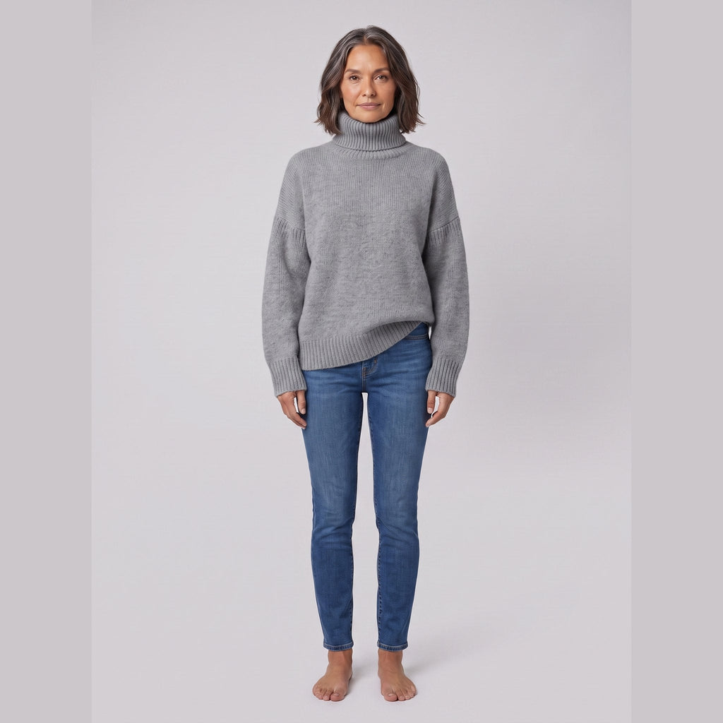 Cleo Cozy Turtleneck Sweater in grey – front view