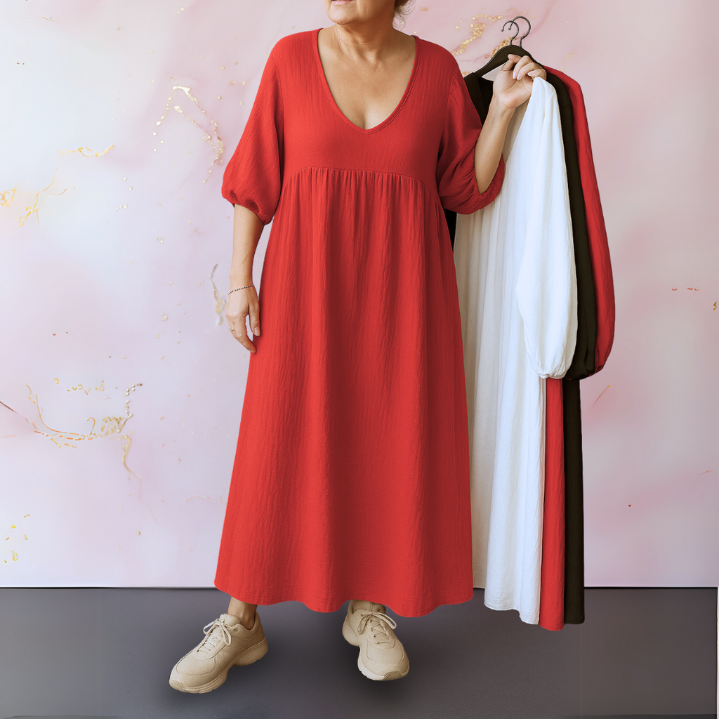 Cléo Solid Color V-Neck Dress – front view