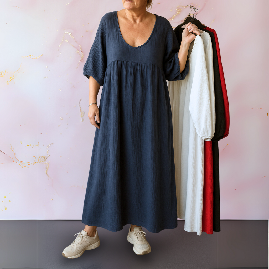 Cléo Solid Color V-Neck Dress – front view