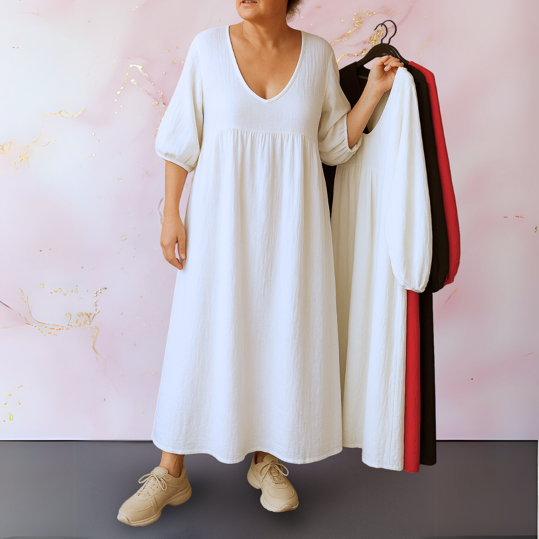 Cléo Solid Color V-Neck Dress – styled view