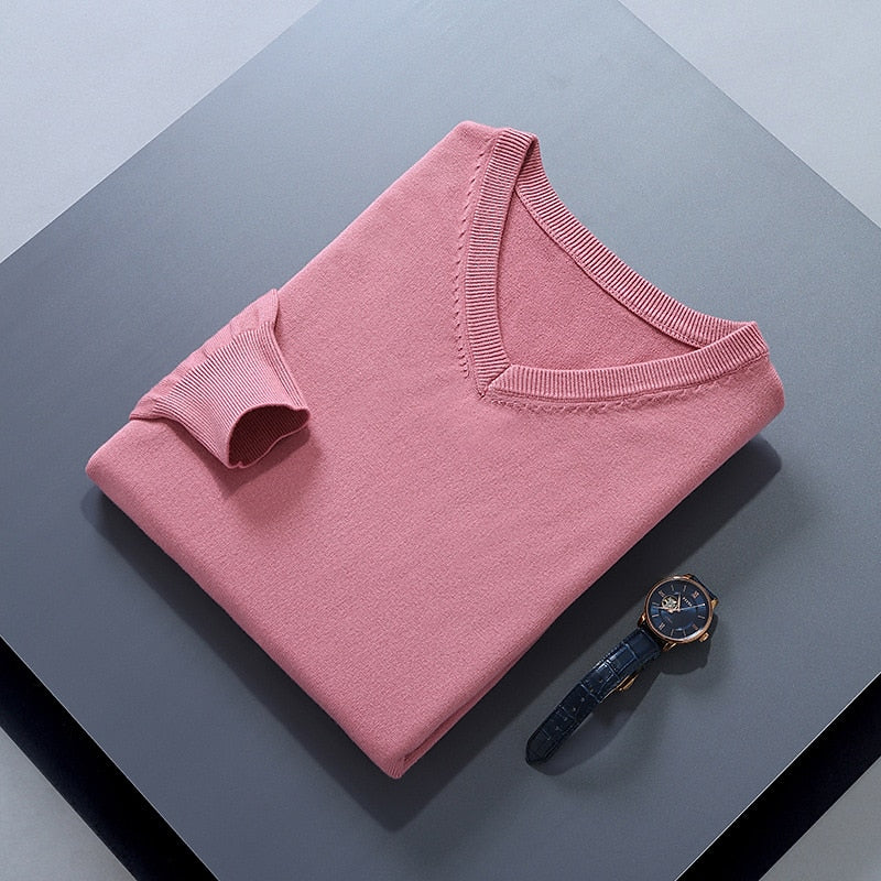Clifford | Refined V-Neck Sweater – styled view