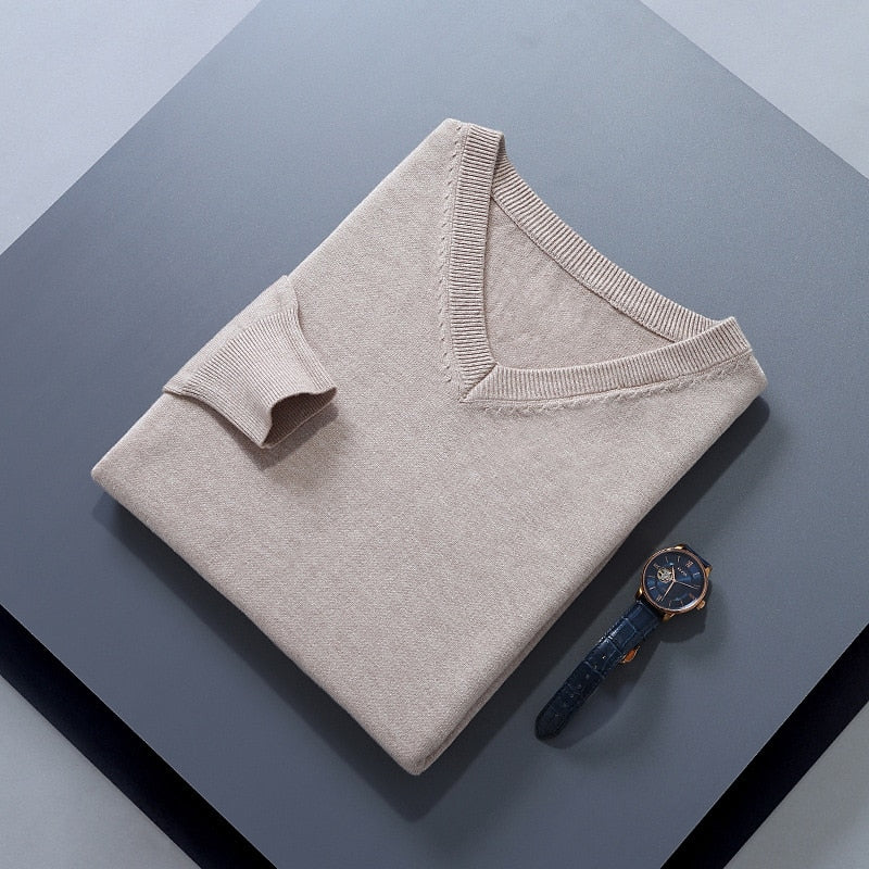Clifford | Refined V-Neck Sweater – styled view