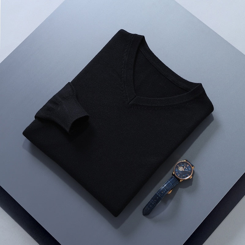 Clifford | Refined V-Neck Sweater – styled view