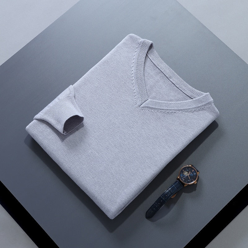 Clifford | Refined V-Neck Sweater – styled view