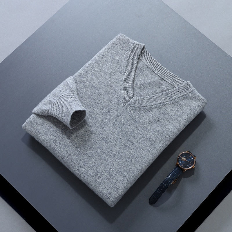 Clifford | Refined V-Neck Sweater – styled view