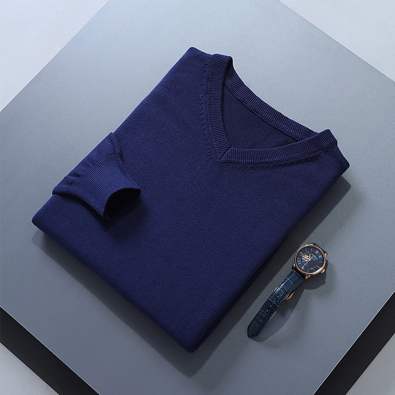 Clifford | Refined V-Neck Sweater – styled view