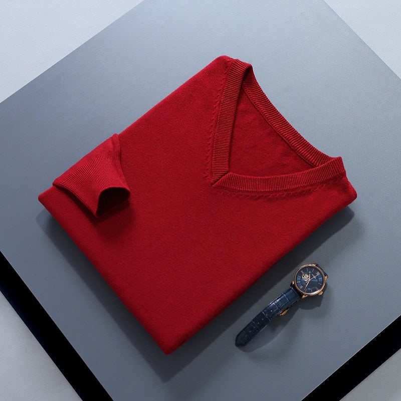 Clifford | Refined V-Neck Sweater – styled view